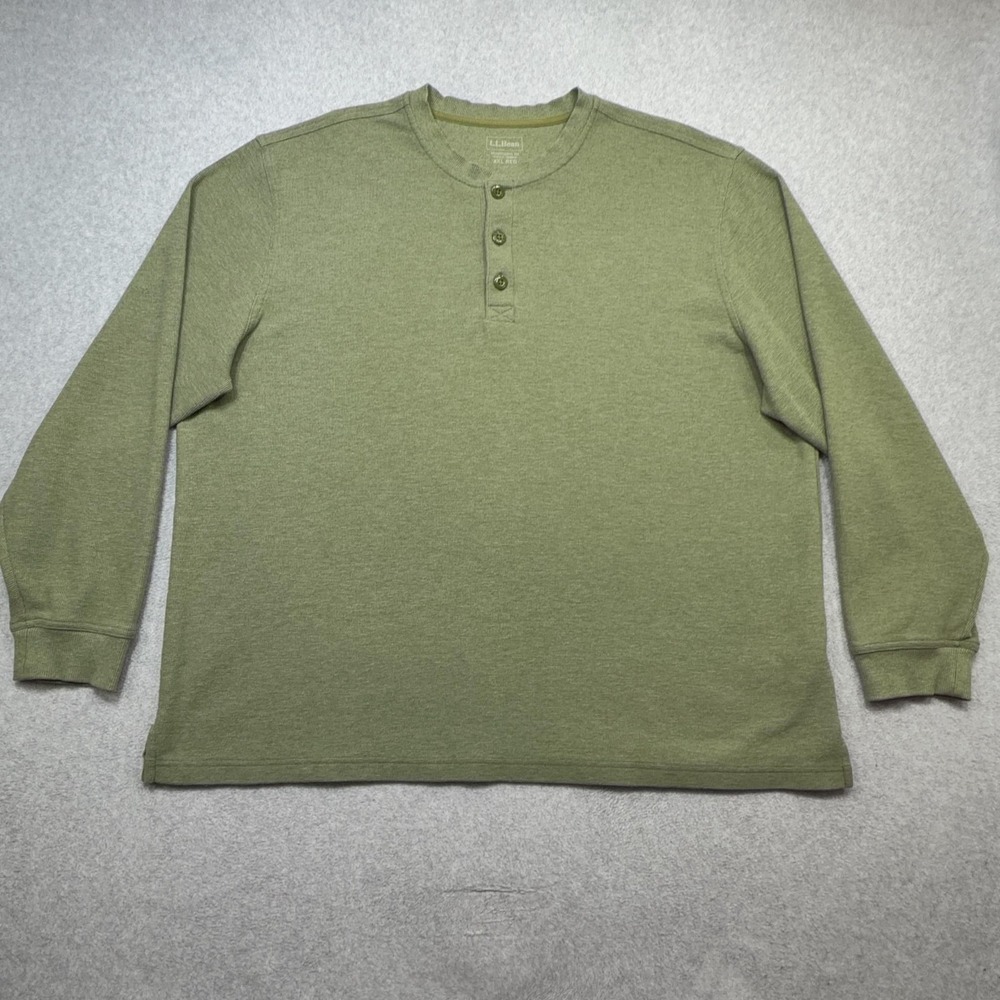 LL Bean Mini Waffle Henley Shirt Mens XXL Green Long Sleeve Cotton Thermal Work